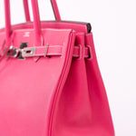 Hermes Handbag Birkin 30 (Candy Model) Rose Tyrien / Rubis Veau Epsom Leather Palladium Plated O Square Stamp - Redeluxe