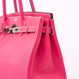 Hermes Handbag Birkin 30 (Candy Model) Rose Tyrien / Rubis Veau Epsom Leather Palladium Plated O Square Stamp - Redeluxe