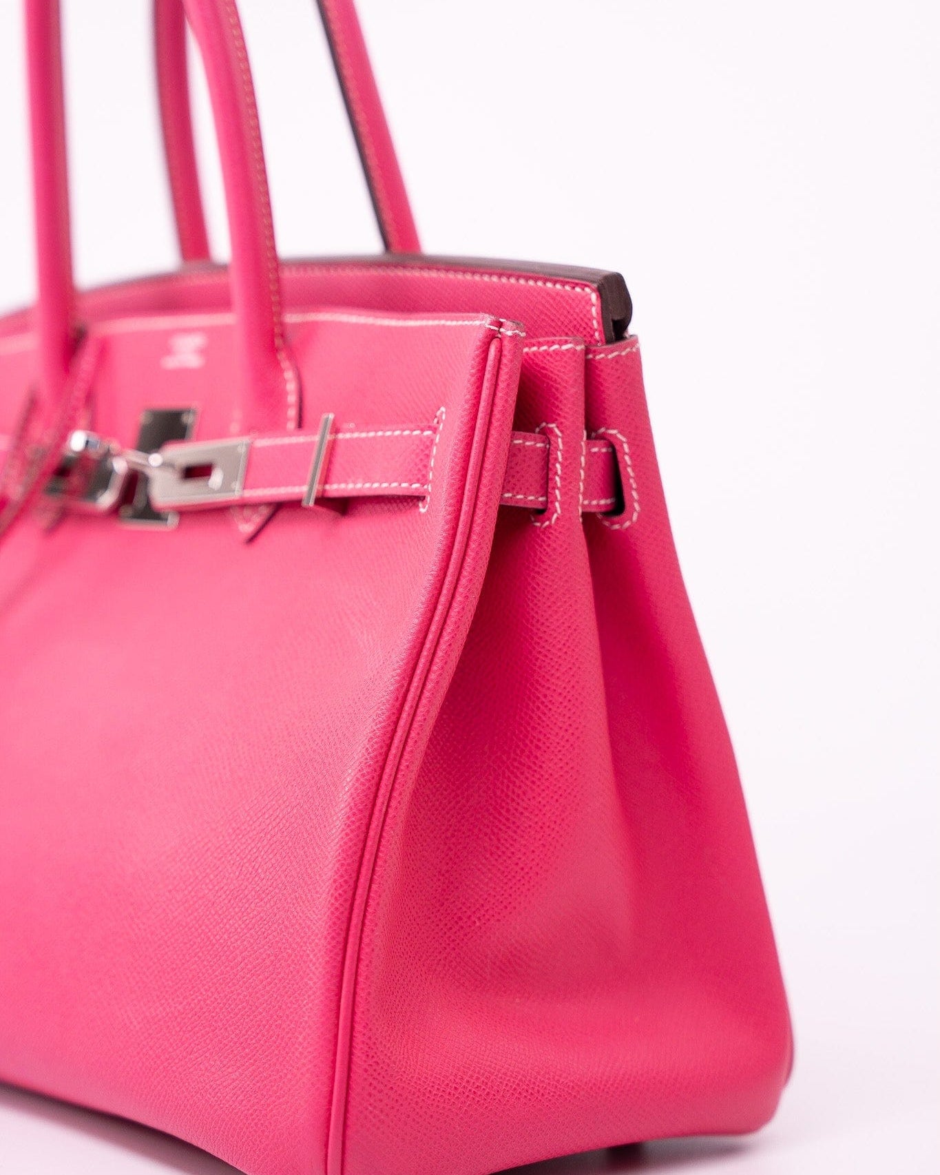 Hermes Handbag Birkin 30 (Candy Model) Rose Tyrien / Rubis Veau Epsom Leather Palladium Plated O Square Stamp - Redeluxe