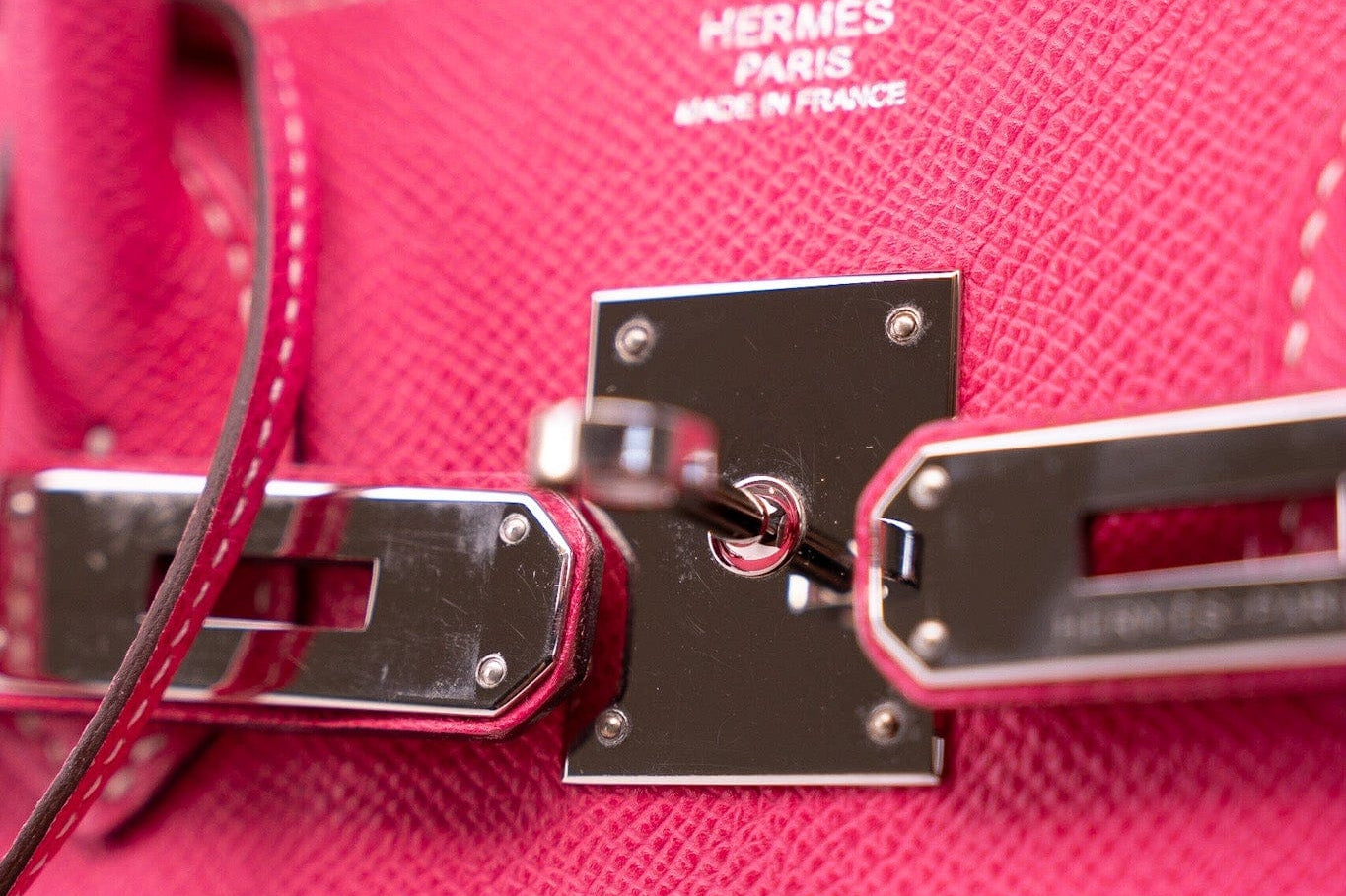 Hermes Handbag Birkin 30 (Candy Model) Rose Tyrien / Rubis Veau Epsom Leather Palladium Plated O Square Stamp - Redeluxe