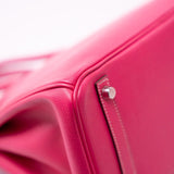 Hermes Handbag Birkin 30 (Candy Model) Rose Tyrien / Rubis Veau Epsom Leather Palladium Plated O Square Stamp - Redeluxe