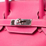 Hermes Handbag Birkin 30 (Candy Model) Rose Tyrien / Rubis Veau Epsom Leather Palladium Plated O Square Stamp - Redeluxe