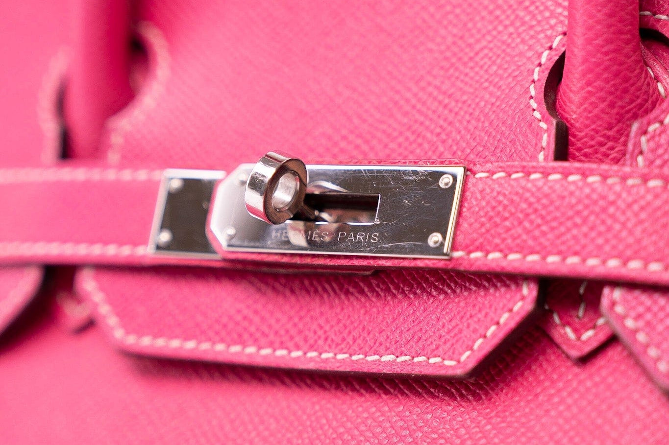 Hermes Handbag Birkin 30 (Candy Model) Rose Tyrien / Rubis Veau Epsom Leather Palladium Plated O Square Stamp - Redeluxe
