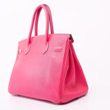 Hermes Handbag Birkin 30 (Candy Model) Rose Tyrien / Rubis Veau Epsom Leather Palladium Plated O Square Stamp - Redeluxe
