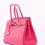 Hermes Handbag Birkin 30 (Candy Model) Rose Tyrien / Rubis Veau Epsom Leather Palladium Plated O Square Stamp - Redeluxe