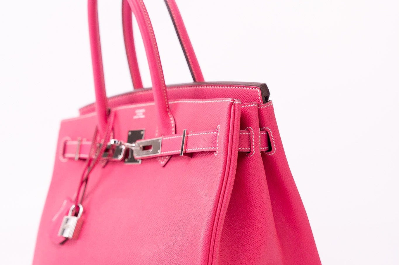 Hermes Handbag Birkin 30 (Candy Model) Rose Tyrien / Rubis Veau Epsom Leather Palladium Plated O Square Stamp - Redeluxe
