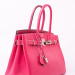 Hermes Handbag Birkin 30 (Candy Model) Rose Tyrien / Rubis Veau Epsom Leather Palladium Plated O Square Stamp - Redeluxe