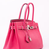 Hermes Handbag Birkin 30 (Candy Model) Rose Tyrien / Rubis Veau Epsom Leather Palladium Plated O Square Stamp - Redeluxe