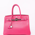 Hermes Handbag Birkin 30 (Candy Model) Rose Tyrien / Rubis Veau Epsom Leather Palladium Plated O Square Stamp - Redeluxe