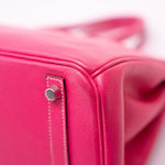 Hermes Handbag Birkin 30 (Candy Model) Rose Tyrien / Rubis Veau Epsom Leather Palladium Plated O Square Stamp - Redeluxe