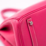 Hermes Handbag Birkin 30 (Candy Model) Rose Tyrien / Rubis Veau Epsom Leather Palladium Plated O Square Stamp - Redeluxe