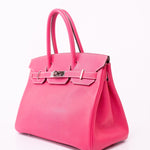 Hermes Handbag Birkin 30 (Candy Model) Rose Tyrien / Rubis Veau Epsom Leather Palladium Plated O Square Stamp - Redeluxe