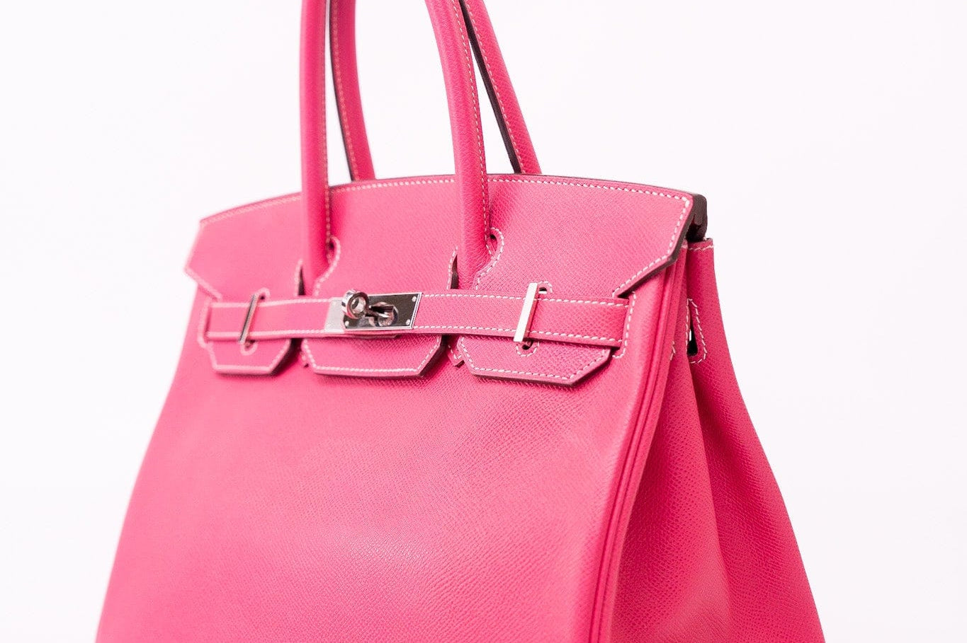 Hermes Handbag Birkin 30 (Candy Model) Rose Tyrien / Rubis Veau Epsom Leather Palladium Plated O Square Stamp - Redeluxe