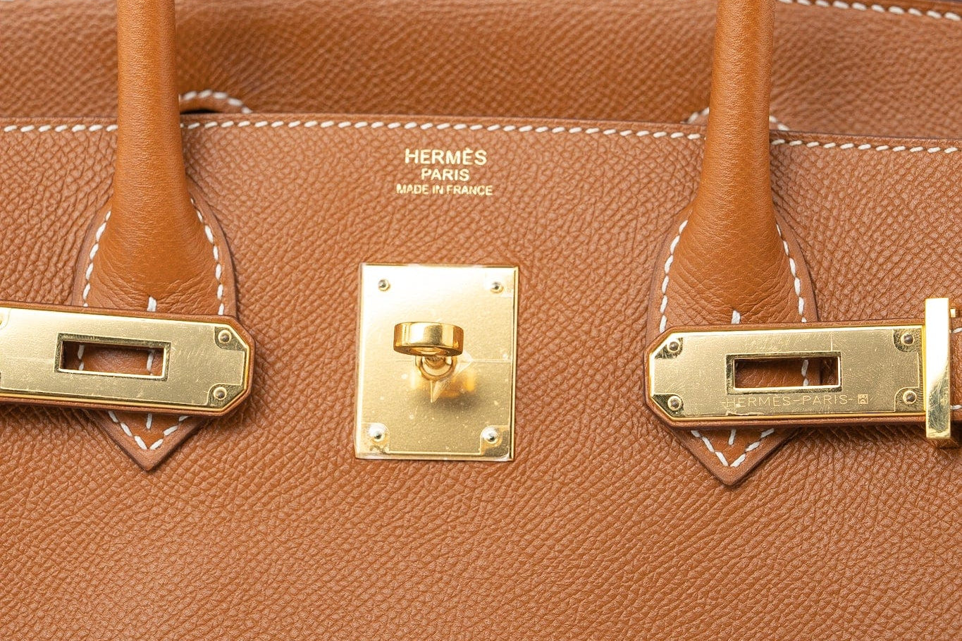 Hermes Handbag Birkin 30 Gold Veau Epsom Leather Gold Plated Stamp A - Redeluxe