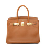 Hermes Handbag Birkin 30 Gold Veau Epsom Leather Gold Plated Stamp A - Redeluxe