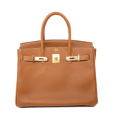 Hermes Handbag Birkin 30 Gold Veau Epsom Leather Gold Plated Stamp A - Redeluxe