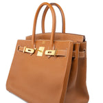 Hermes Handbag Birkin 30 Gold Veau Epsom Leather Gold Plated Stamp A - Redeluxe