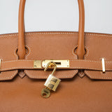 Hermes Handbag Birkin 30 Gold Veau Epsom Leather Gold Plated Stamp A - Redeluxe