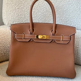 Hermes Handbag Birkin 30 Gold Veau Togo leather Gold plated 2022 U stamp - Redeluxe