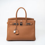 Hermes Handbag Birkin 30 Gold Veau Togo Leather Palladium Plated Hardware R - Redeluxe