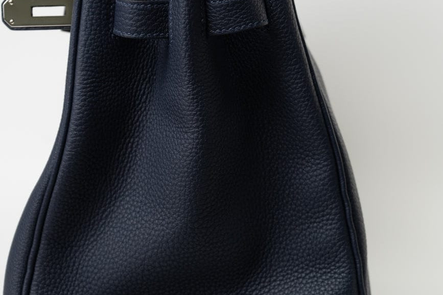 Hermes Handbag Birkin 35 Bleu Nuit Orange Poppy Veau Togo Leather Palladium Plated 2017 A  - Redeluxe