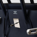 Hermes Handbag Birkin 35 Bleu Nuit Orange Poppy Veau Togo Leather Palladium Plated 2017 A  - Redeluxe