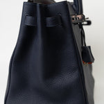 Hermes Handbag Birkin 35 Bleu Nuit Orange Poppy Veau Togo Leather Palladium Plated 2017 A  - Redeluxe