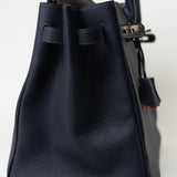 Hermes Handbag Birkin 35 Bleu Nuit Orange Poppy Veau Togo Leather Palladium Plated 2017 A  - Redeluxe