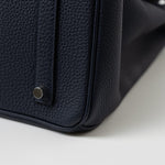 Hermes Handbag Birkin 35 Bleu Nuit Orange Poppy Veau Togo Leather Palladium Plated 2017 A  - Redeluxe