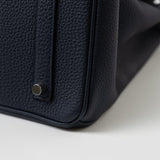 Hermes Handbag Birkin 35 Bleu Nuit Orange Poppy Veau Togo Leather Palladium Plated 2017 A  - Redeluxe