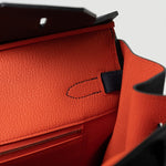 Hermes Handbag Birkin 35 Bleu Nuit Orange Poppy Veau Togo Leather Palladium Plated 2017 A  - Redeluxe