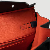 Hermes Handbag Birkin 35 Bleu Nuit Orange Poppy Veau Togo Leather Palladium Plated 2017 A  - Redeluxe