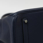 Hermes Handbag Birkin 35 Bleu Nuit Orange Poppy Veau Togo Leather Palladium Plated 2017 A  - Redeluxe