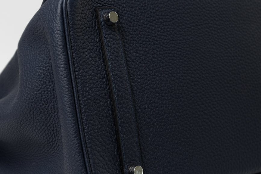 Hermes Handbag Birkin 35 Bleu Nuit Orange Poppy Veau Togo Leather Palladium Plated 2017 A  - Redeluxe