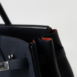 Hermes Handbag Birkin 35 Bleu Nuit Orange Poppy Veau Togo Leather Palladium Plated 2017 A  - Redeluxe