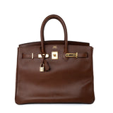 Hermes Handbag Birkin 35 Brown Ardennes Leather Gold Plated Z Circle Stamp - Redeluxe