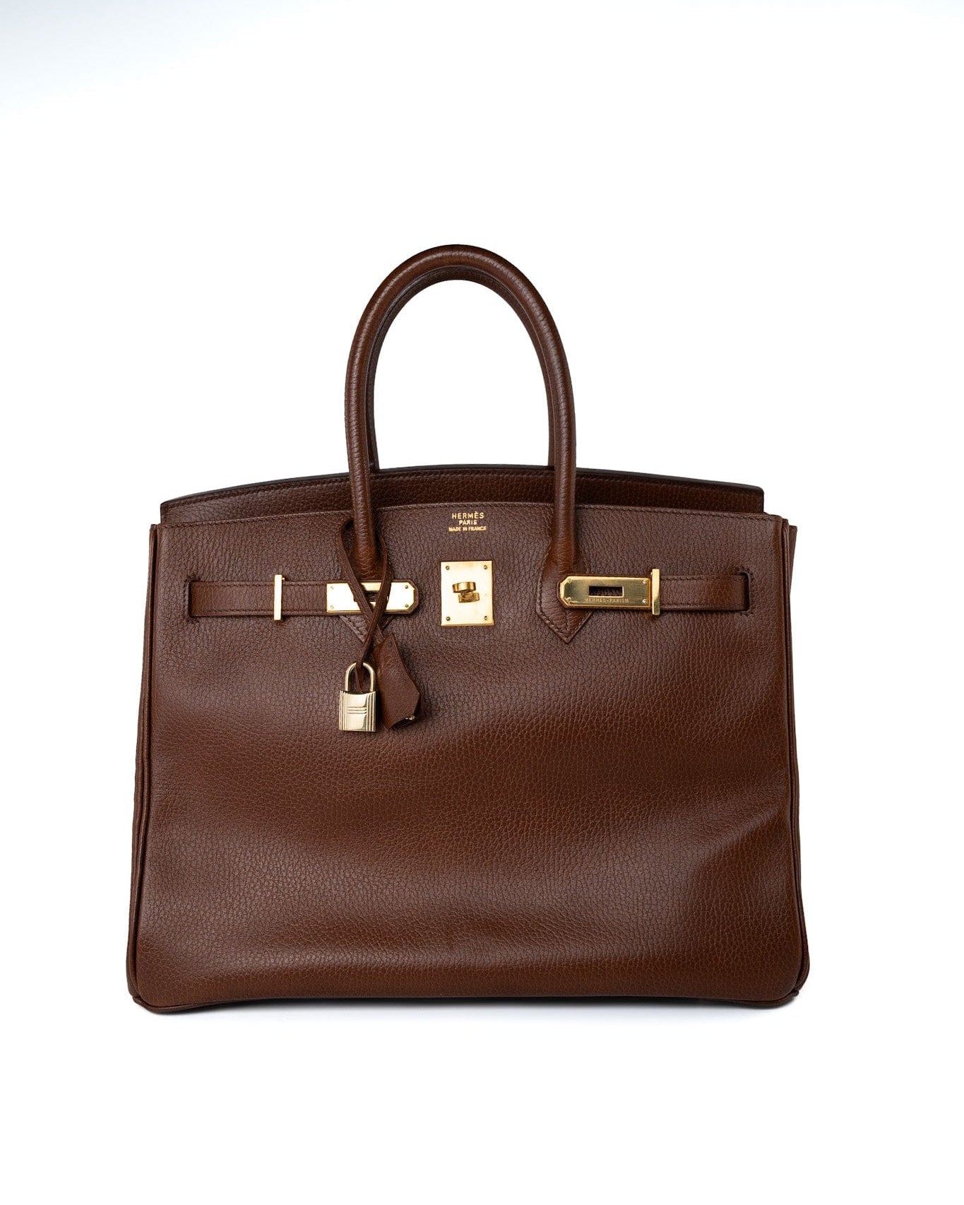 Hermes Handbag Birkin 35 Brown Ardennes Leather Gold Plated Z Circle Stamp - Redeluxe