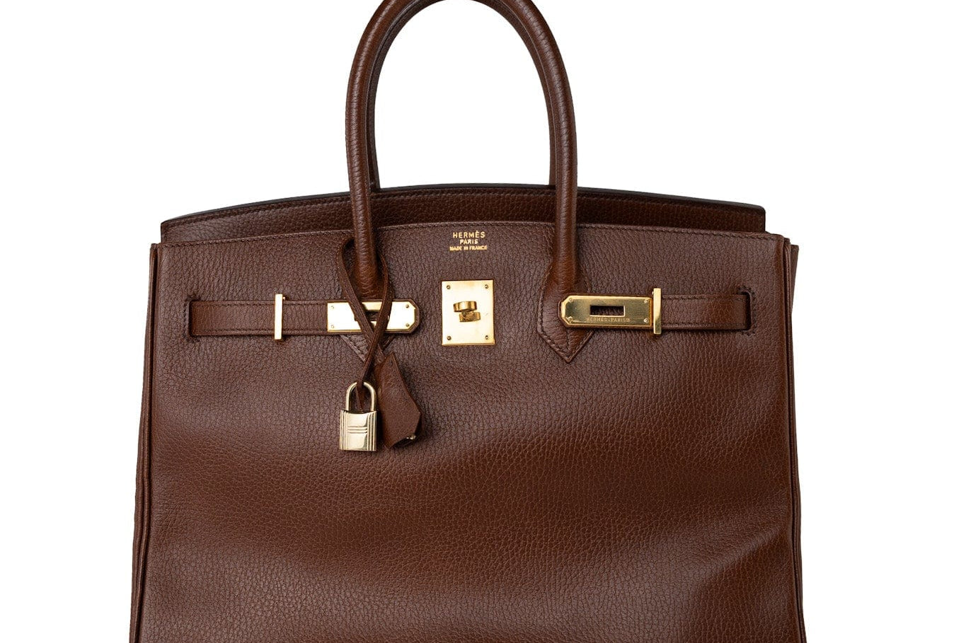 Hermes Handbag Birkin 35 Brown Ardennes Leather Gold Plated Z Circle Stamp - Redeluxe