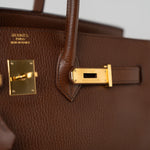 Hermes Handbag Birkin 35 Brown Ardennes Leather Gold Plated Z Circle Stamp - Redeluxe