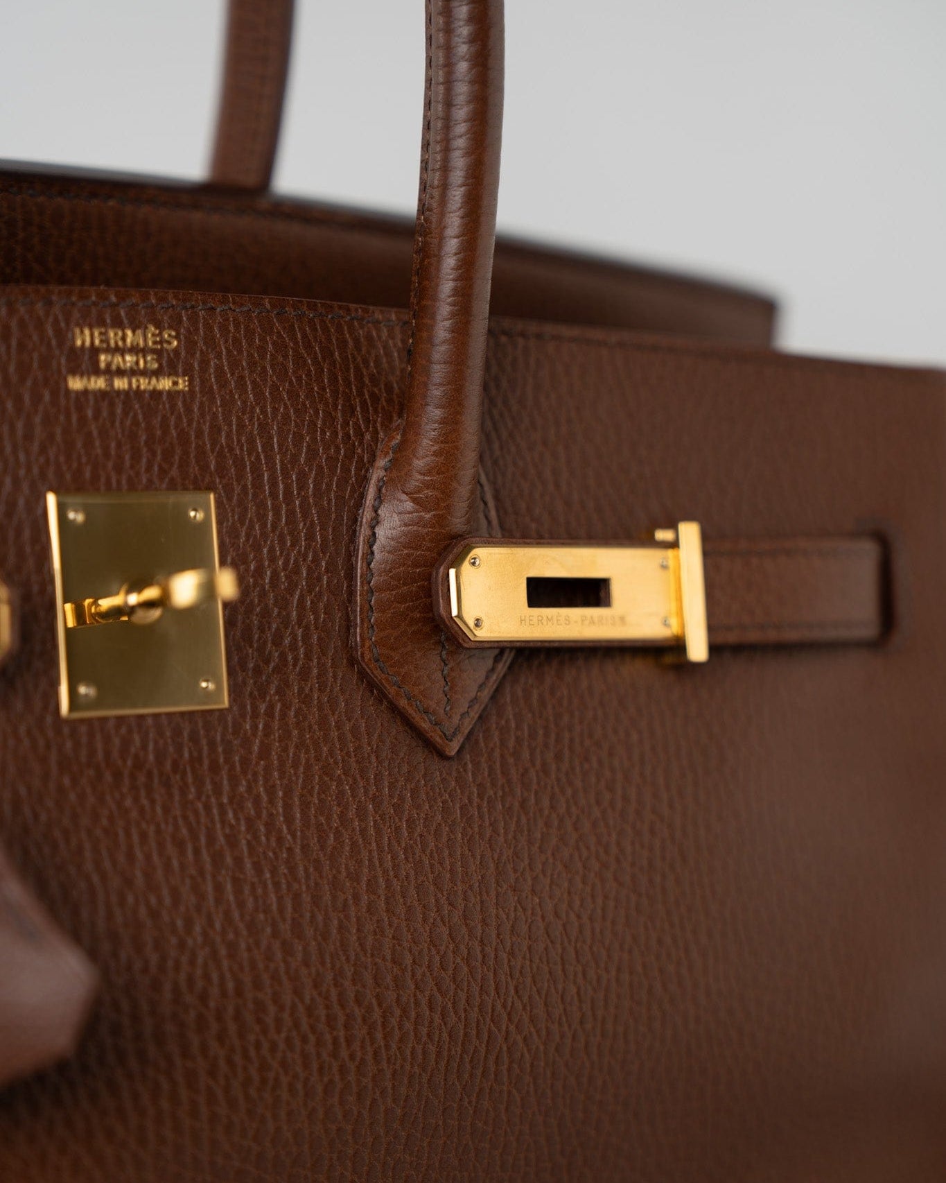 Hermes Handbag Birkin 35 Brown Ardennes Leather Gold Plated Z Circle Stamp - Redeluxe