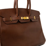 Hermes Handbag Birkin 35 Brown Ardennes Leather Gold Plated Z Circle Stamp - Redeluxe