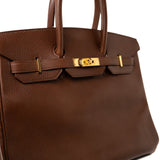 Hermes Handbag Birkin 35 Brown Ardennes Leather Gold Plated Z Circle Stamp - Redeluxe