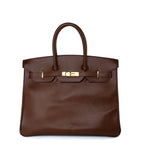 Hermes Handbag Birkin 35 Brown Ardennes Leather Gold Plated Z Circle Stamp - Redeluxe