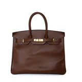 Hermes Handbag Birkin 35 Brown Ardennes Leather Gold Plated Z Circle Stamp - Redeluxe