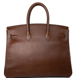 Hermes Handbag Birkin 35 Brown Ardennes Leather Gold Plated Z Circle Stamp - Redeluxe