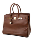 Hermes Handbag Birkin 35 Brown Ardennes Leather Gold Plated Z Circle Stamp - Redeluxe