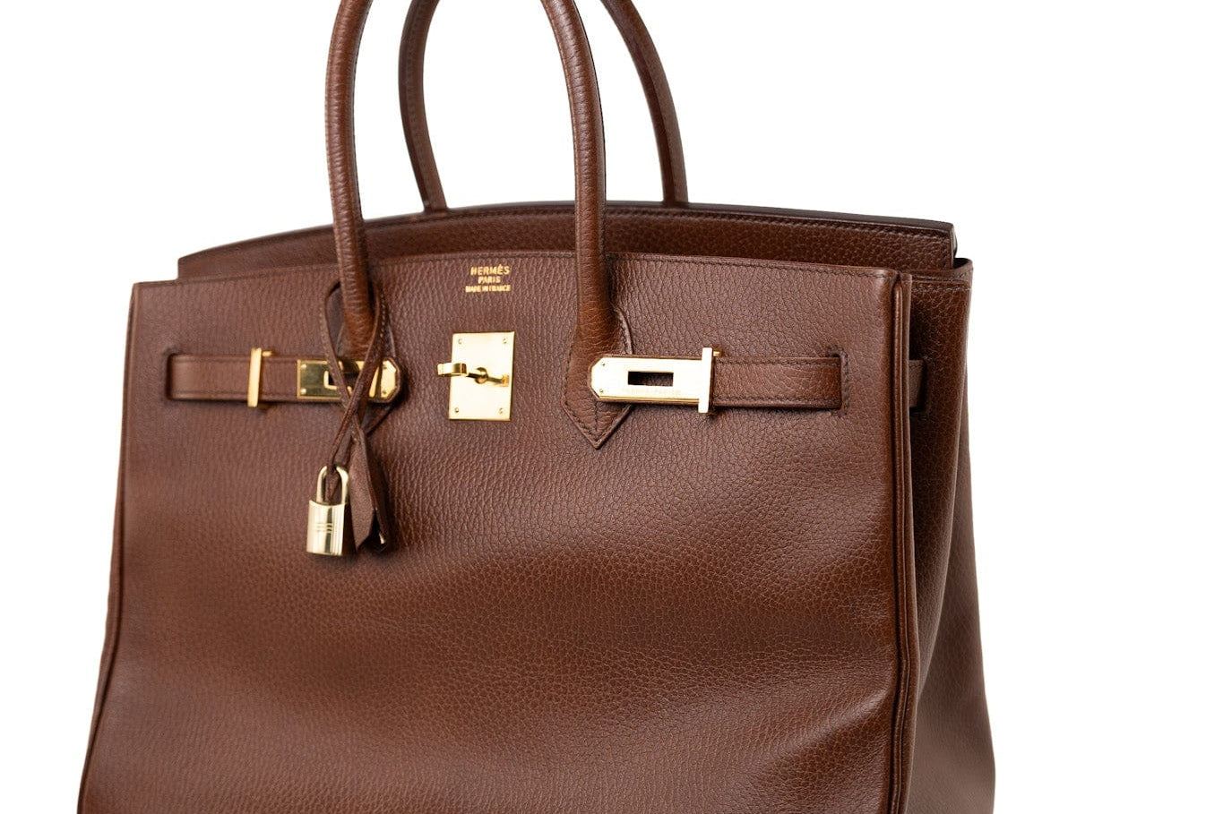 Hermes Handbag Birkin 35 Brown Ardennes Leather Gold Plated Z Circle Stamp - Redeluxe