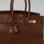 Hermes Handbag Birkin 35 Brown Ardennes Leather Gold Plated Z Circle Stamp - Redeluxe