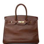 Hermes Handbag Birkin 35 Brown Ardennes Leather Gold Plated Z Circle Stamp - Redeluxe