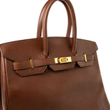 Hermes Handbag Birkin 35 Brown Ardennes Leather Gold Plated Z Circle Stamp - Redeluxe